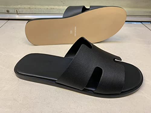 Image of Mengchengying Mens Casual Comfortable Lightweight Fashion Genuine Leather Slip Slide Indoor and Outdoor Open Sandal Anti Slip Cushion Support