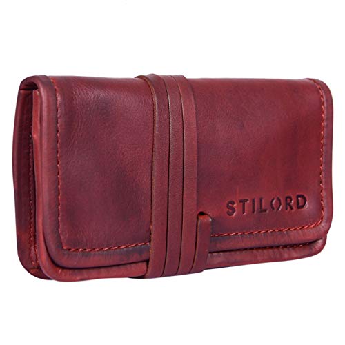 Preisvergleich Produktbild STILORD 'Flavio' Leder Tabakbeutel Tabaktasche Drehertasche Lederaccessoire Kopfhörertasche Unisex Vintage Leder, Farbe:Rosso