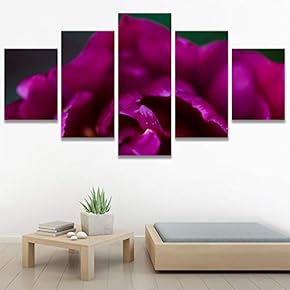 SIGNWIN 5 Panel Canvas Wall Art Purple Petal...