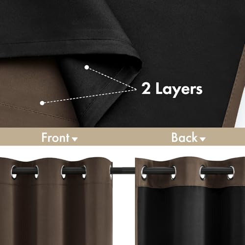 Image of MIULEE Chocolate Brown 100% Blackout Curtains for Bedroom 40x54 Inch Length | 2 Thick Layers Thermal Insulated Short Curtains with Black Liner, Noise Reducing Grommet, Drapes for Living Room, 2 Panels