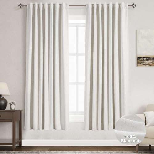 Image of Nanspring Cream Linen 100% Blackout Curtains 70 Inch Length for Bedroom Back Tab Thermal Insulated Modern Farmhouse Decor Black Out Curtain for Living Room Dining Room Neutral Drapes 52x70, 2 Panels