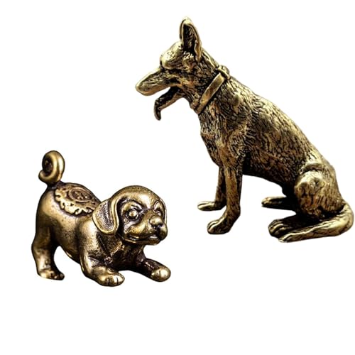 2pcs Decoración Perro de Latón Estatuas Metálicas miniatura 1