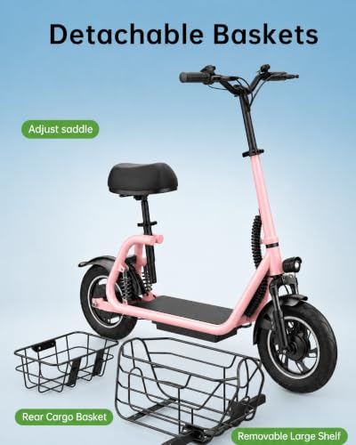Image of AWWSCOOTER Electric Scooter with Seat for Adults, Pink