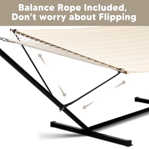 Image of SUNCREAT Portable Outdoor Hammock with Stand, Sun-Protective Canopy, Beige
