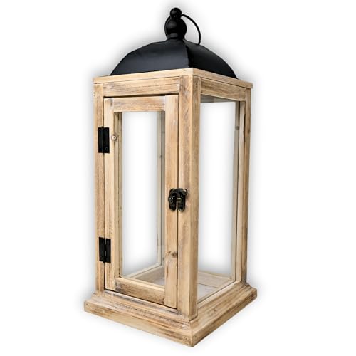 damaloo Große Laterne aus Holz 43 cm & Kerzenhalter – XXL...