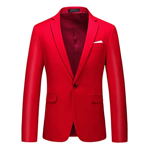 Men's Slim Fit Double Breasted Jacket Slim Fit Business Daily Prom Blazer Peak Lapel Groom Wedding Party Suit Coat (Red 2,Medium)