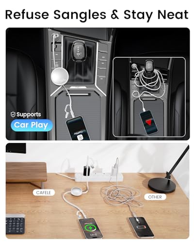 Image of CAFELE Retractable Charging Cable, 240W Multi Charging Cable with USB C to L /Type C 5A Fast Charging Fast Charger Cable 4 in 1 with 4.3FT Adjustable Length, Multi-Port Cord for Laptop, Phone (White)