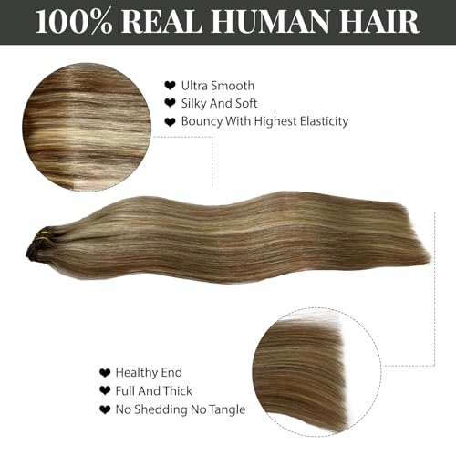 Image of Belaved Hair Extensions Clip in Human Hair Ombre Brown to Ash Brown and Bleach Blonde Balayage14 Inch 70g 5pcs 100% Remy Real Human Hair Clip in Extensions Straight Seamless Invisible 8T8P613
