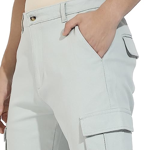 Image of CAHOOT Men's Cuffed Hem Cargo Trousers for Casual Wear | 6 Pockets | Regular Fit | Button Closure | Cotton Poly Cargo Pant Crafted with Comfort Fit for Everyday Wear