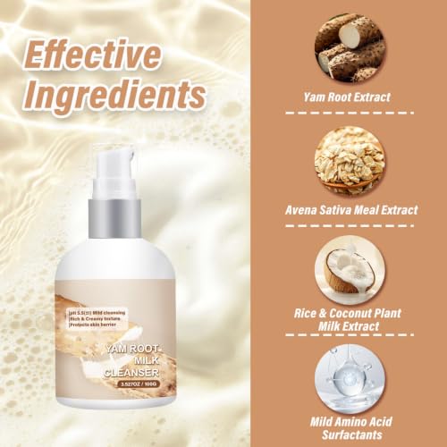 New Irven Yam Root Milk Cleanser, pH 5.5 Weak Acid Facial Cleanser, 2-In-1 Gentle Makeup Remover & Face Wash with Oat Rice Coconut Plant Milk Extract, Creamy Foaming Skin Barrier Daily Care, 100 g - Image 5