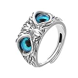 Demon Eye Owl Ring,925 Sterling Silver Vintage Cute Simple Design Owl ring For Women Men Thai Silver Engagement Wedding Rings Jewelry(B-Owl Ring)