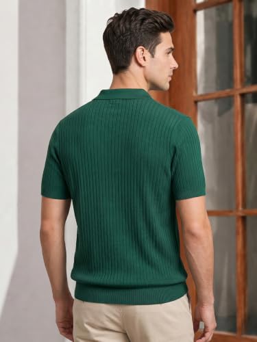 Image of Veirdo Men's Casual Ribbed Polo Collar Knit T-Shirt | Regular Fit Half Sleeve Polo for Men | Flat Knit Textured T-Shirt Perfect for Office, Party, Travel