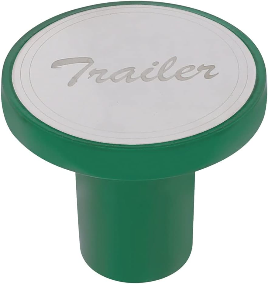 United Pacific 22985 Air Brake Valve Control Knob, "Trailer", Aluminum, Screw-On, with Stainless Plaque, Emerald Green