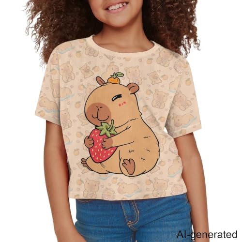 Image of Cute Crop Tops for Girls Short Sleeve Summer T Shirts Fashion Graphic Tees Crew Neck Pullover Tee 5-14 Years