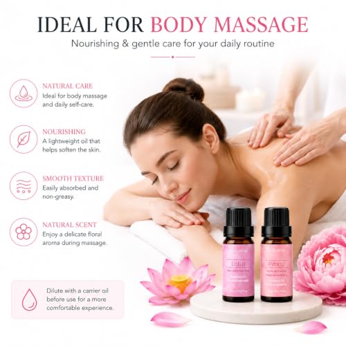 Image of BURIBURI Lotus Peony Essential Oil Set, Floral Aroma for Diffusers 2 Pack