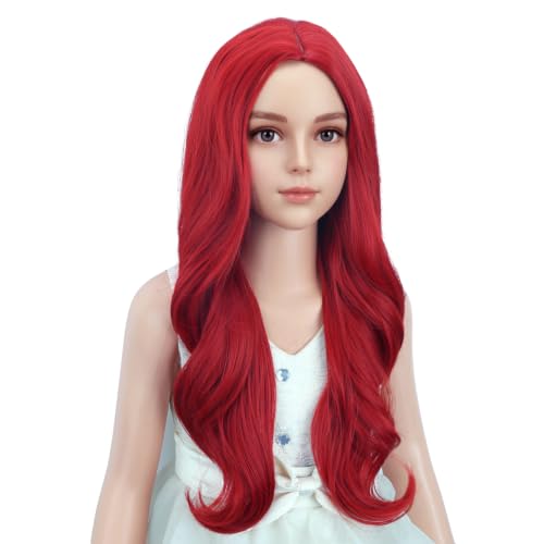 Image of PATTNIUM Kids Child Red Wig Long Curly Wavy Red Wig Middle Part Girls Heat Resistant Synthetic Hair Wigs