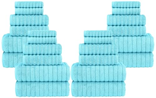 Image of Elegant Comfort 100% Turkish Cotton Corduroy Ribbed Luxury Bath Towels 6-Piece Set, Premium - Quick Dry, Highly Absorbent, Contains 2 Bath, Hand, Washcloths, Aqua (Pack of 4)