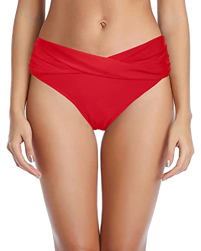 Image of Tempt Me Women Twist Bikini Bottom Moderate High Cut Bathing Suit Bottoms Ruched Swimsuit Bottom