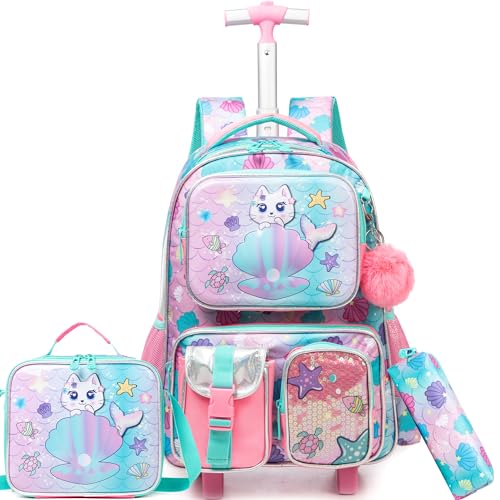 Meetbelify Mochila infantil com rodinhas para meninas e meninos para estudantes do ensino fundamental, Menina 04, 42.5 x 30 x 20 cm, Moderno