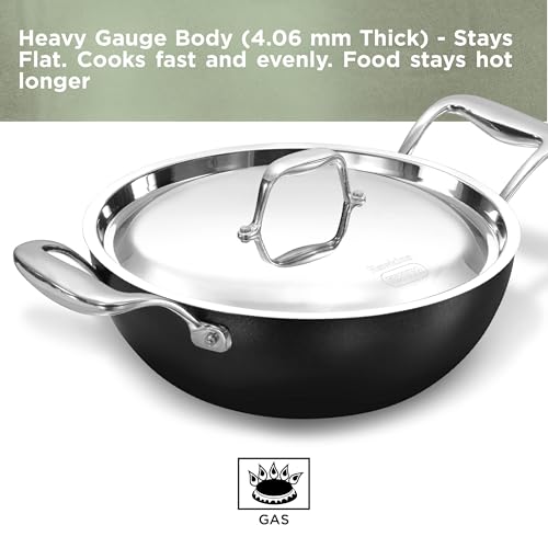 Image of Hawkins Futura Pro 2.5 Litre Deep-Fry Pan, Nonstick Kadhai with Stainless Steel Handles and Stainless Steel Lid, Balck (PNK25S)