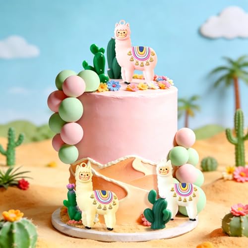 Décoration de gâteau alpaga et cactus pour un anniversaire mexicain réussi