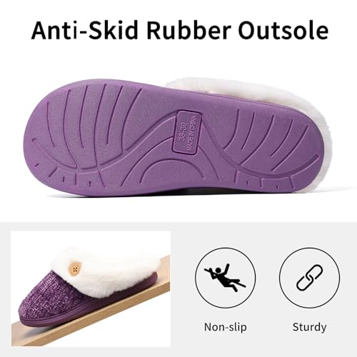 Image of Evshine Warm Knit House Slippers for Women Comfy Wool-Like Lined Chenille Slippers with Memory Foam and Indoor Outdoor Soles