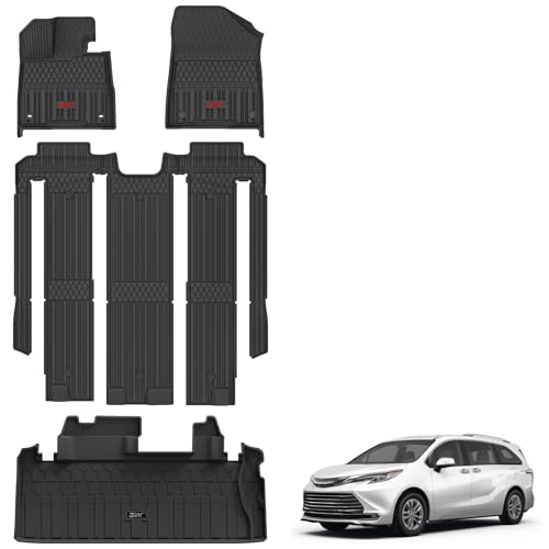 3W Floor Mats & Cargo Liner Fit Toyota Sienna 7 Seat 2021-2025 (Except for 2025 Platinum Edition), TPE All Weather Custom Fit Floor Liner for Sienna XLE/XSE/Limited/Woodland Edition Sienna 7
