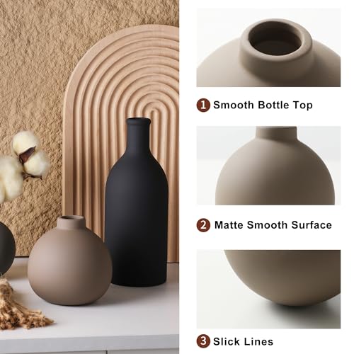 Ooit US-V001-3P Ceramic Vase Set Of 3, Vases Home Decor Rustic Vase Farmhouse Decor Vase Terra Cotta Pottery Vases For Bouquet Pampas Grass Dried Fresh Flowers, Living Room, Kitchen, Bedroom thumb #3