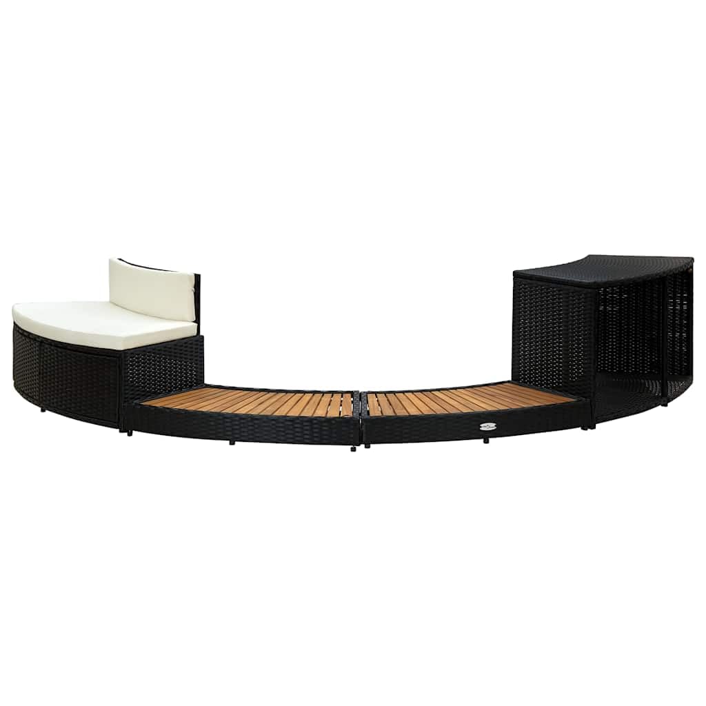Whirlpool-Umrandung Schwarz Poly Rattan & Massivholz Akazie Schwimmbecken Poolumrandung