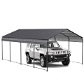 12x20 Ft Metal Carport, Heavy Duty Car Port with Galvanized Steel Roof, Outdoor Car Garage, Large Carport Canopy, Steel Car Shelter with Enhanced Base for Car, Boats and Truck, Gray