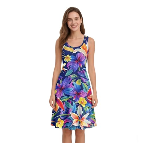 Image of Dreaweet Casual Sleeveless Dresses for Women Girls, Round Neck Tank Dresses with Pockets Summer Sundress Size XS-4XL
