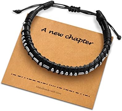 Graduation Gifts for Him, Black Leather Bracelet for Mens Graduation Gifts Morse Code A New Chapter Bracelets Gifts for Men College Graduation Gifts for Mens Jewelry Male Inspirational Gifts for Men
