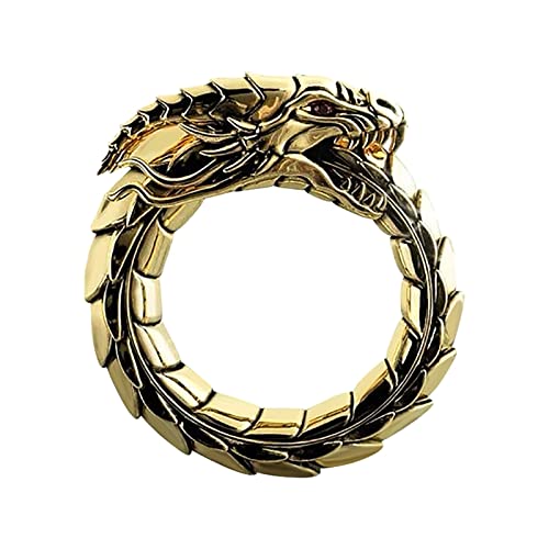 Rubu22a Anillo de dragón para hombres, anillo nórdico de cabeza de dragón, anillo vintage de dragón, hip hop, motero, punk, animales, dragón, joyas para hombres, jóvenes, anillos para niños, gris,