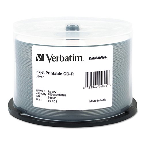 Image of Verbatim CD-R 700MB 52X DataLifePlus Silver Inkjet Printable - 50pk Spindle