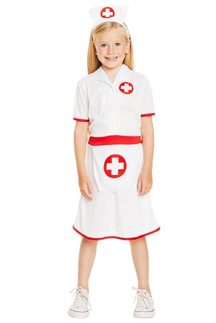 Girls Nurses Costume - School Role Play Nurse Fancy Dress WW2 Doctor Dressing Up Costumes for Girls Age 5-8 Years (Nurse Costume, 5-6 Years)