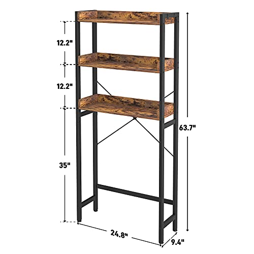 Ecoprsio Over-The-Toilet Storage Rack, 3-Tier Bathroom Organizer Shelf Over Toilet, Freestanding Space Saver Toilet Stands With 4 Hooks, Rustic Brown #TOP2