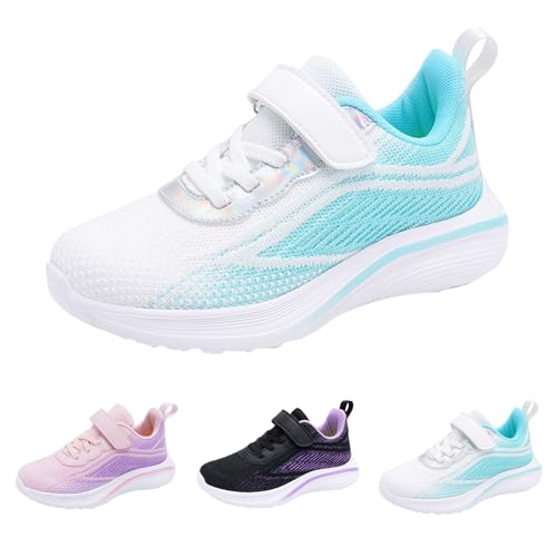 Boys Girls Sneakers Non-Slip Lace Up Adjustable Strappy Running Shoes Lightweight Breathable Athletic Tennis Shoes