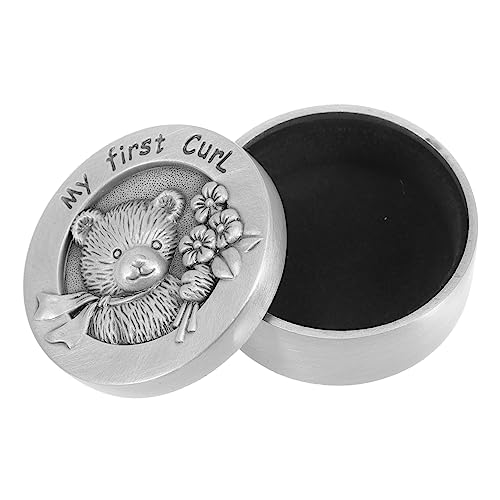 Toddmomy Metal Fetal Hair Box Baby Keepsake Curl Storage Box Cartoon Pattern for Boys and Girls
