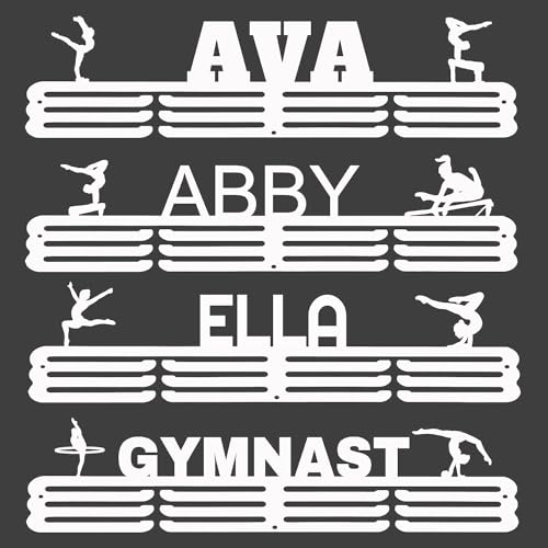 Personalized Medal Award Ribbon Hanger with Name Display Rack - White Metal Sports Race Plaques Badge Holder for Wall Mount, Organize and Showcase Holds Up to 60 Medals