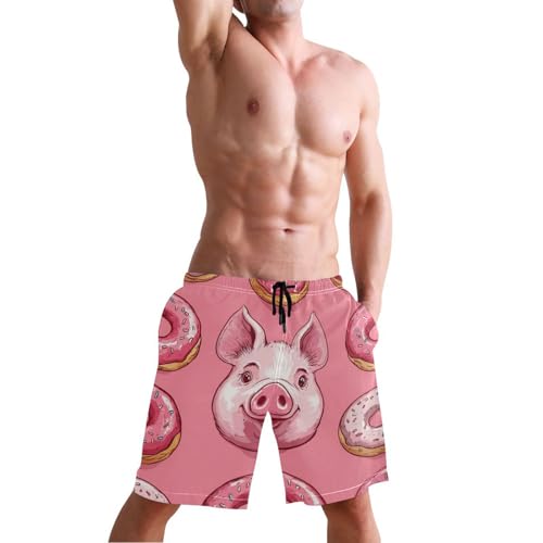 Men's Swim Trunks Quick Dry Swimming Shorts with Pocket Pig Face Donuts Swimsuit Trunks4