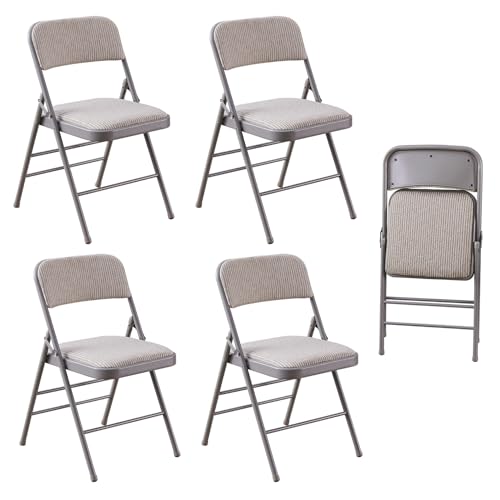 FTBOL パイプ椅子 折りたたみチェア ミーティングチェア ダイニングチェア 学習チェア 食卓椅子 シンプル 折り畳み式 背もたれあり 省スペース 滑り止め 耐摩耗性 ストライプ布の背もたれ ソフトで快適 在宅勤務 会議用 喫茶店 (グレー 【4個入】)