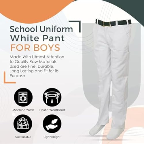 Image of White Cotton Trousers for Kids, Regular Fit