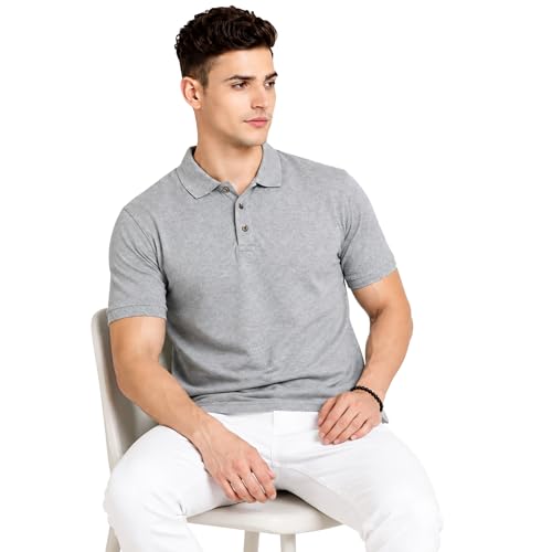 Image of Men's Plain Polo T-Shirt | Cotton Blend Regular Fit Casual Collar T-Shirt