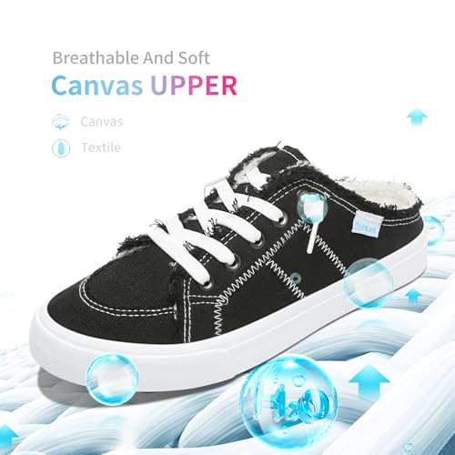 Image of Obtaom Women Canvas Mules Memory Foam Clipper Fashion Sneakers Comfortable Slip-On Mule Backless Holiday Shoes
