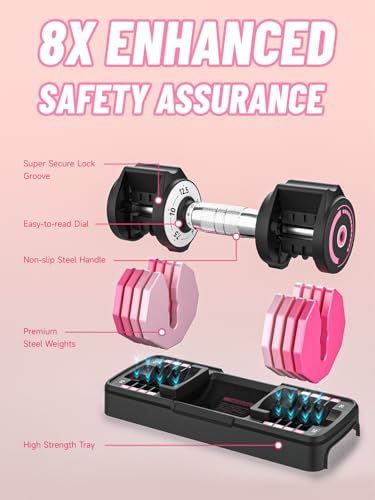 Adjustable Dumbbells Set 12.5LB/22.5LB Pair, 1-Sec Fast Adjustable 5 Weights by Turning Handle, Premium Comfort Non-slip Metal Dumbbells with Tray, Compact Size for Full Body Home Workout - Image 5