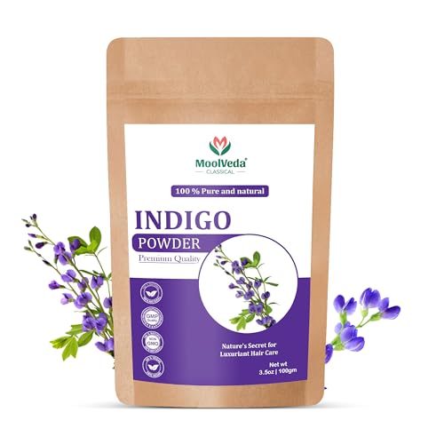 Moolveda Pure Indigo Powder organic for hair color makes shiny and strong hair reduces hair fall and dandruff 100gm