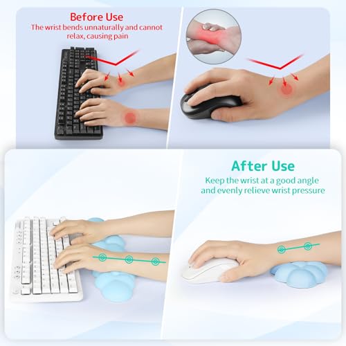 Image of Sushret Cloud Wrist Rest Keyboard, Cloud Keyboard Wrist Pad Set with PU Leather Memory Foam, Cute Arm Rest for Palm Support, PC /Gaming Desk Accessories /Office Setup /Computer Hand Cushion - Blue