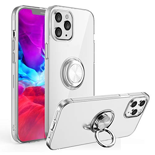 Compatible with iPhone 12 Pro Max Case, Soft TPU Shockproof Protective Clear Cover Built-in Rotatable Ring Kickstand [Work with Magnetic Car Mount] Compatible with iPhone 12 Pro Max 6.7 inch