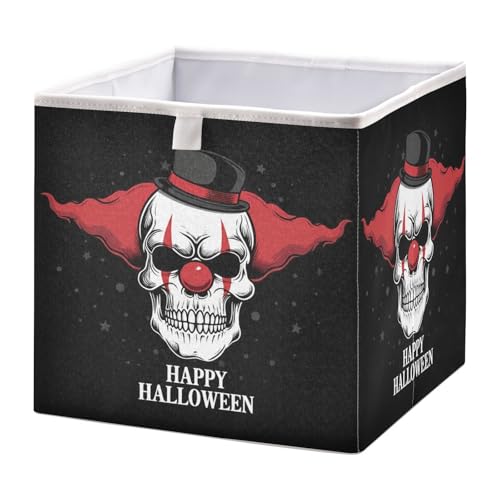 Gravopti Halloween Clown Storage Box Bins 11 Inch Cube Large Collapsible Fabric Storage Basket with Handles for Nursery Closet Shelf Toys Organizer