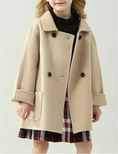 Cromoncent Girls Dress Coat Double Breasted Wool Lapel Peacoat Fall Winter Outerwear, 2-12 Years2